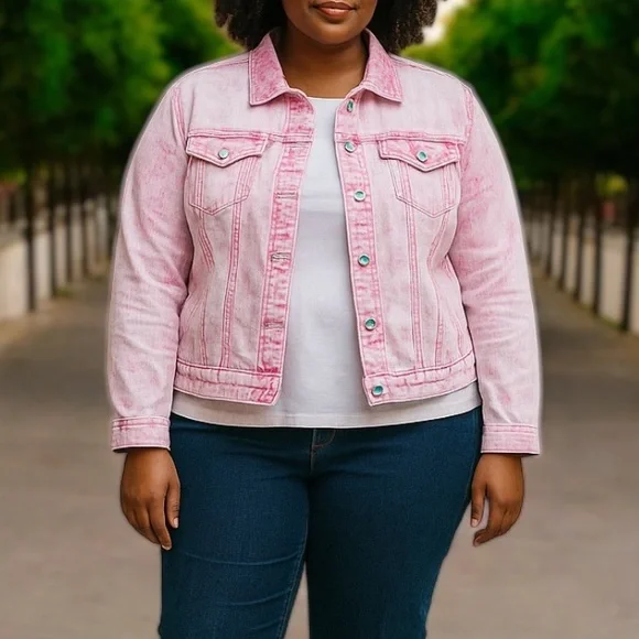 Torrid Trucker Jacket in Denim Pink Wash sz 1 ( 1X / 14 - 16) - Picture 2 of 7